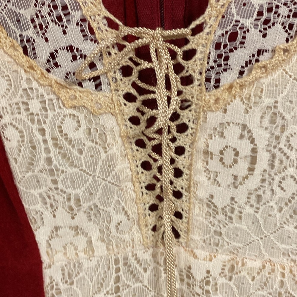 Wine velour sms lace 60s/70s boho maxi dress - Picture 5 of 10